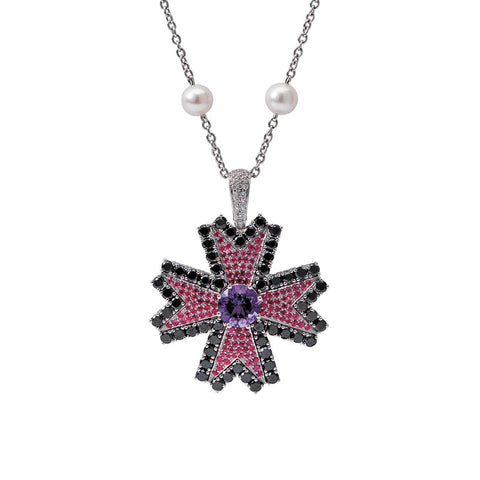 Colar Monseo Ouro Diamantes Rubis Ametista